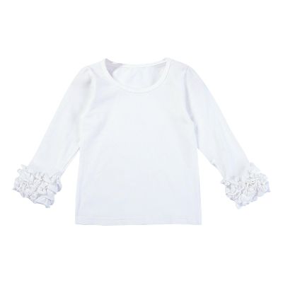 Ruffles Long Sleeve Crewneck T-Shirts for Little Girls Solid Color Basic Blouse Tee Tops Toddler Girl (White, 8Years)
