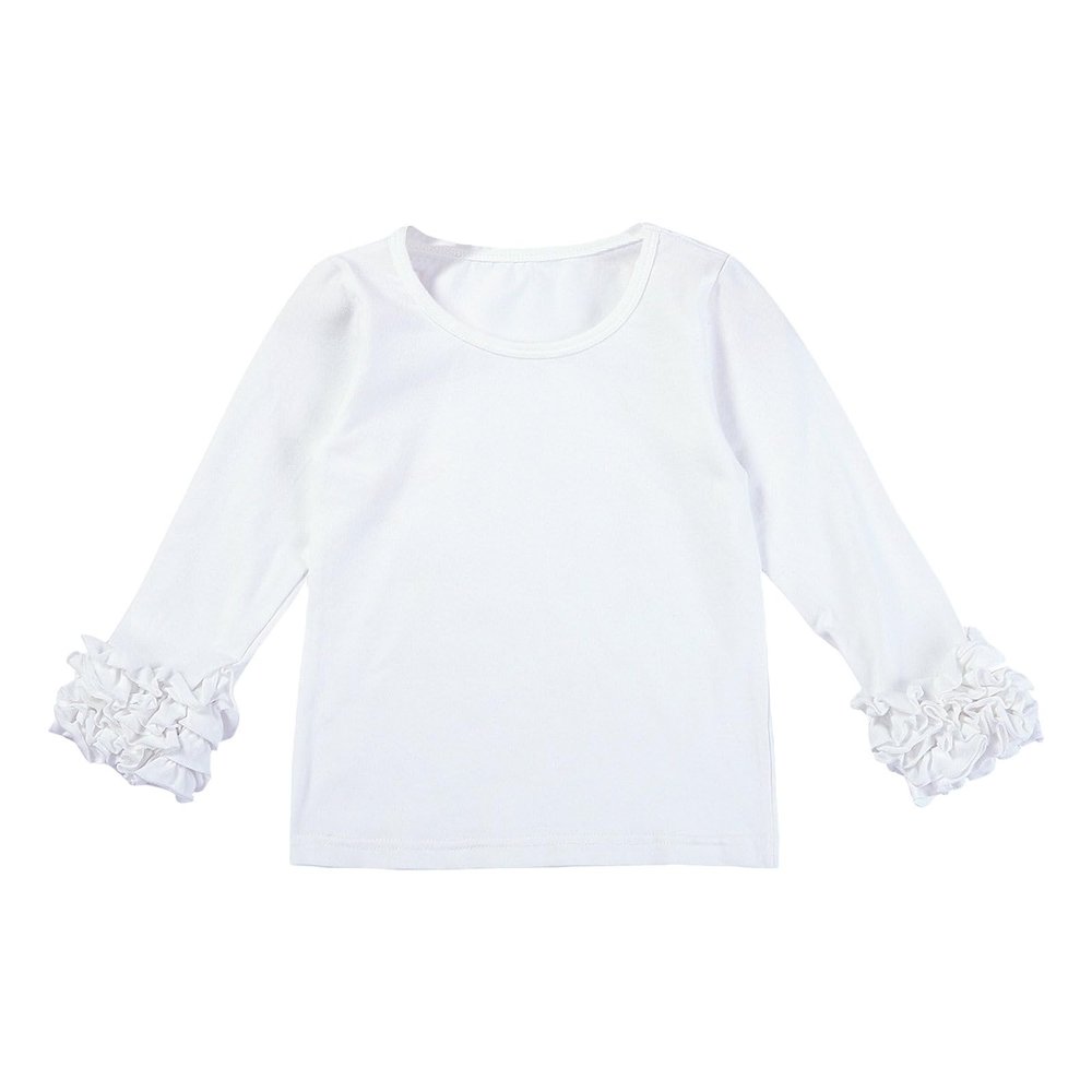 Ruffles Long Sleeve Crewneck T-Shirts for Little Girls Solid Color Basic Blouse Tee Tops Toddler Girl (White, 8Years)