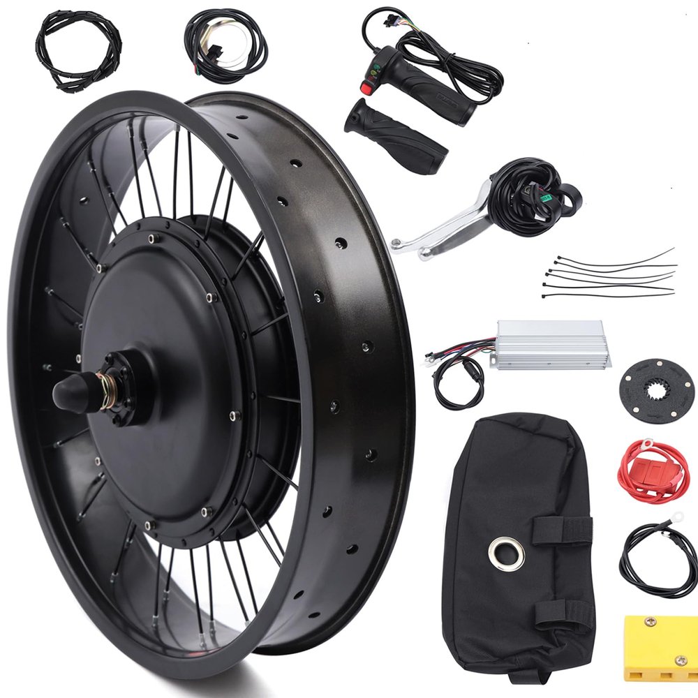 20" E-Bike Front Wheel Conversion Kit, 48V 1000W Fat Snow Tire Motor Kit Electric Bike Wide Front Wheel Hub Motor Brushless Gearless Motor with LCD Display for Electric Snow Bikes and Motorbikes