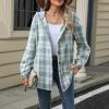 Lolvmvchi When Is Long Sleeve Open Front Women'S Plaid Long Sleeve Button Down Shirt Blouse Hooded Shackets Jacket Off Fashion Fall Outfits (Green, S) Womens Open Front Chunky view 2