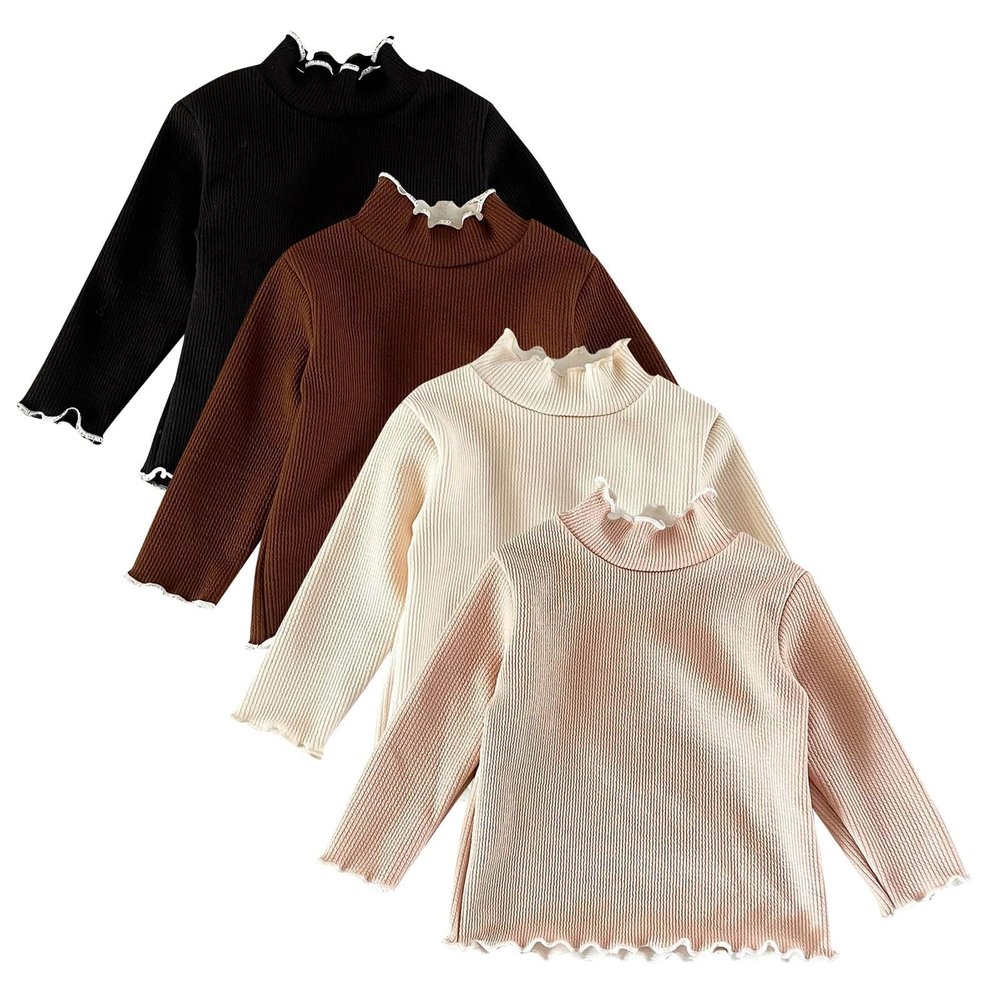 Toddler Baby Girls Knitted Solid Color Turtleneck Tops Ruffles Long Sleeve Mock Neck Blouse Fall (Beige, 3-6 Months)