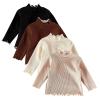 Toddler Baby Girls Knitted Solid Color Turtleneck Tops Ruffles Long Sleeve Mock Neck Blouse Fall (Beige, 3-6 Months) view 1