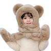 Kids Winter Hood Hat Scarf Gloves Set 3-in-1 Hooded Hat Plush Bear Beanie Cap Faux Fur Earflap Animal Snow Cap view 4