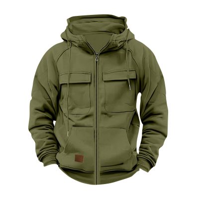 Ymosrh Mens Hoodies Pullover, Casual Zip Up Hoodies with Pockets Long Sleeve Work Sweatshirt Sports Hooded Jacket Trendy for Men Big and Tall Hoodies Young Oversized (L, Army Green)