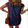Dokotoo Women's Casual Summer Dresses 2026 Fashion Spring Crewneck Short Sleeve Color Block Beach Vacation Shift T Shirt Mini Dress Dark Blue Large view 1