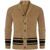Mens Striped Cardigan Sweater Shawl Collar Cardigan Rib Knit Casual Button Down Long Sleeve Sweaters Khaki view 3