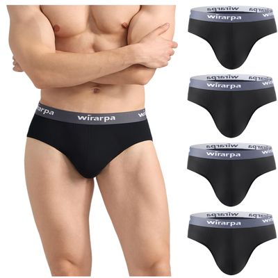 wirarpa Men's Underwear Modal No Fly Briefs Silky Comfortable Underpants 4 Pack, Black, XX-Large