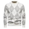 Men's Argyle Sweater Mock Neck Knitted Pullover Sweater Casual Temperament Business Comfy Basic Tops Grey view 1