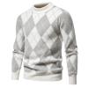 Men's Argyle Sweater Mock Neck Knitted Pullover Sweater Casual Temperament Business Comfy Basic Tops Grey view 3