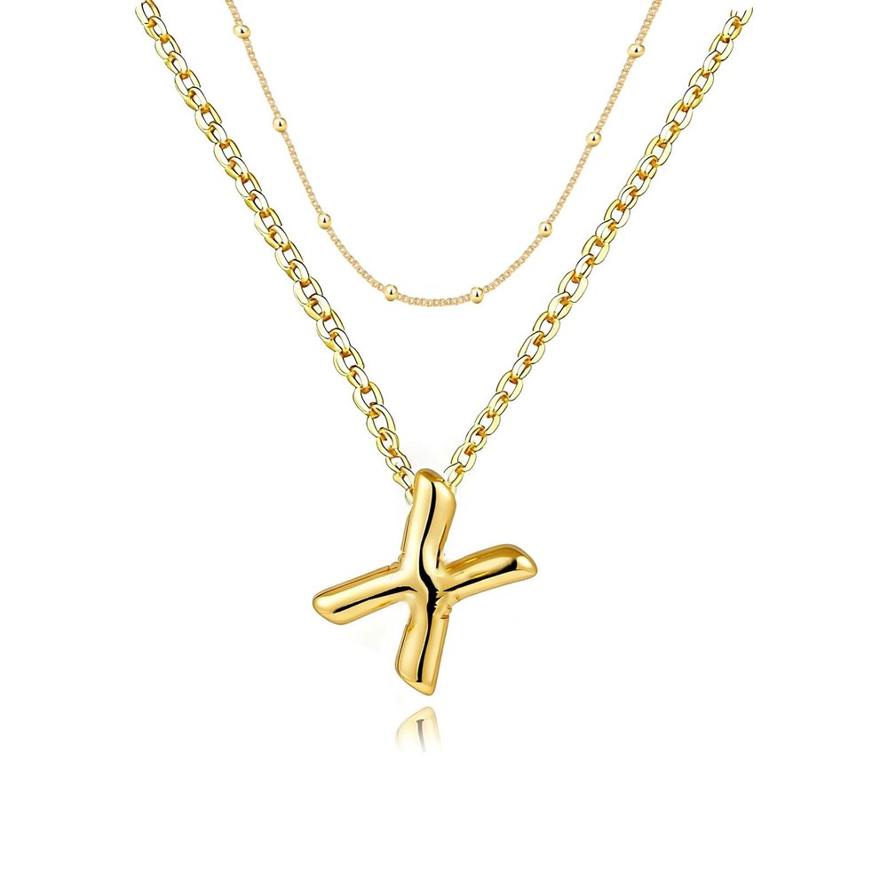 PANSHI Gold Initial Necklaces Gifts for Women Girlfriend Teens Gifts Trendy Stuff Layered Bubble Letter Necklace Gold Jewelry Birthday Gifts Teens Women X