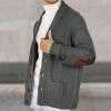 Mens Shawl Collar Cardigan Sweater Casual Long Sleeve Button Down Cable Knit Winter Chunky Sweaters with Pockets Grey view 2