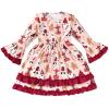 4T Toddler Little Girl Christmas Dress Snowman Gingerbread Man Ruffle Long Sleeve Xmas Dresses 4-5T Years Khaki view 1