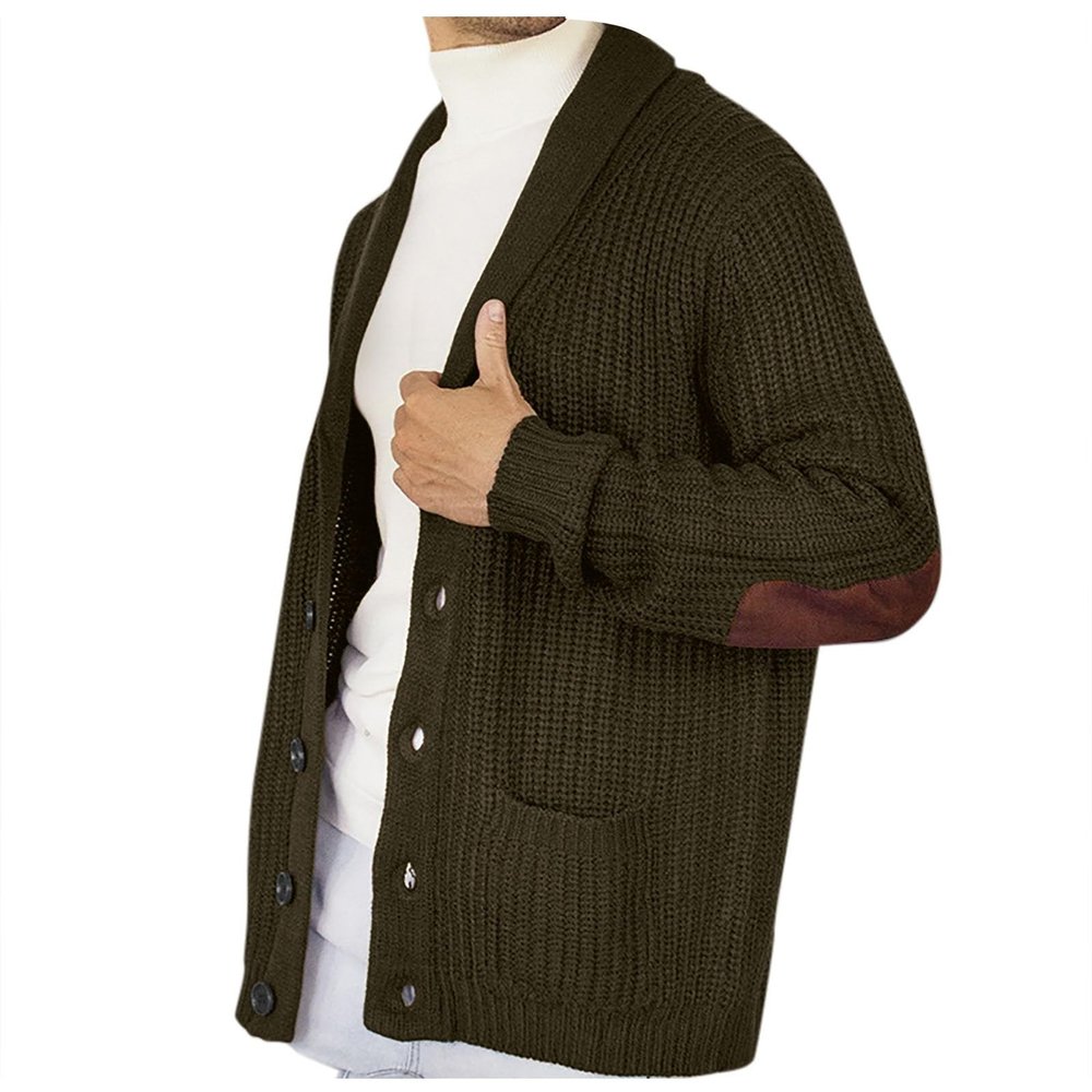 Mens Shawl Collar Cardigan Sweater Casual Long Sleeve Button Down Cable Knit Winter Chunky Sweaters with Pockets Green