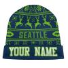 Custom Football Beanie Hat Men Women Personalized Name Winter Cuffed Knit Hats Fashion Toque Cap Sports Fan Gift Navy Green view 1