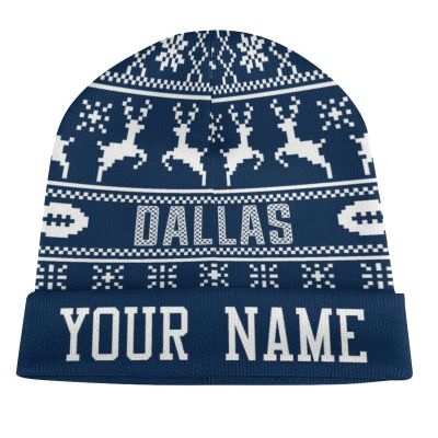 Custom Football Beanie Hat Men Women Personalized Name Winter Cuffed Knit Hats Fashion Toque Cap Sports Fan Gift Navy White