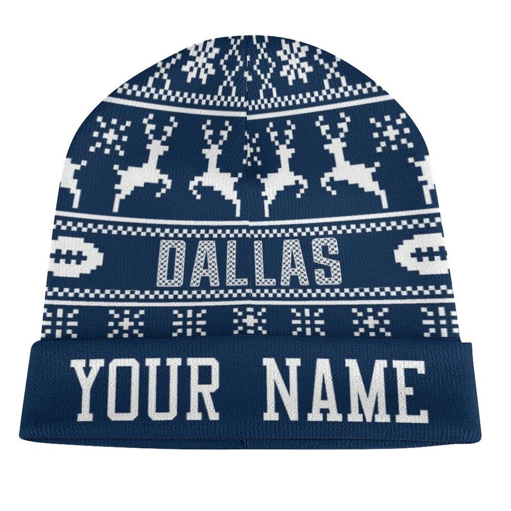 Custom Football Beanie Hat Men Women Personalized Name Winter Cuffed Knit Hats Fashion Toque Cap Sports Fan Gift Navy White