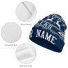 Custom Football Beanie Hat Men Women Personalized Name Winter Cuffed Knit Hats Fashion Toque Cap Sports Fan Gift Navy White view 4