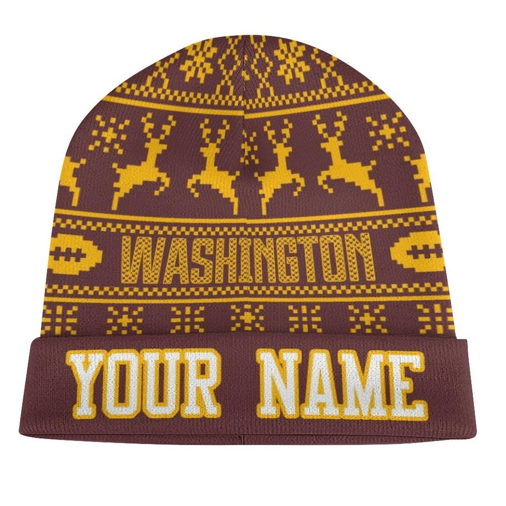 Custom Football Beanie Hat Men Women Personalized Name Winter Cuffed Knit Hats Fashion Toque Cap Sports Fan Gift Burgundy Yellow