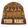 Custom Football Beanie Hat Men Women Personalized Name Winter Cuffed Knit Hats Fashion Toque Cap Sports Fan Gift Burgundy Yellow view 1