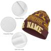 Custom Football Beanie Hat Men Women Personalized Name Winter Cuffed Knit Hats Fashion Toque Cap Sports Fan Gift Burgundy Yellow view 4