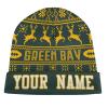 Custom Football Beanie Hat Men Women Personalized Name Winter Cuffed Knit Hats Fashion Toque Cap Sports Fan Gift Green Yellow view 1
