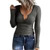 Knit Tops for Women Slim Fit Deep V Neck T Shirts Sexy Ribbed Knit Long Sleeve Shirt Tops Casual Tunic Tops Soft Plus Size Fall Shirts Stretchy Y2K Tops Casual Going Out Tops Plain Blouse Pullover view 1