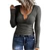 Knit Tops for Women Slim Fit Deep V Neck T Shirts Sexy Ribbed Knit Long Sleeve Shirt Tops Casual Tunic Tops Soft Plus Size Fall Shirts Stretchy Y2K Tops Casual Going Out Tops Plain Blouse Pullover view 2