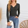 Knit Tops for Women Slim Fit Deep V Neck T Shirts Sexy Ribbed Knit Long Sleeve Shirt Tops Casual Tunic Tops Soft Plus Size Fall Shirts Stretchy Y2K Tops Casual Going Out Tops Plain Blouse Pullover view 3