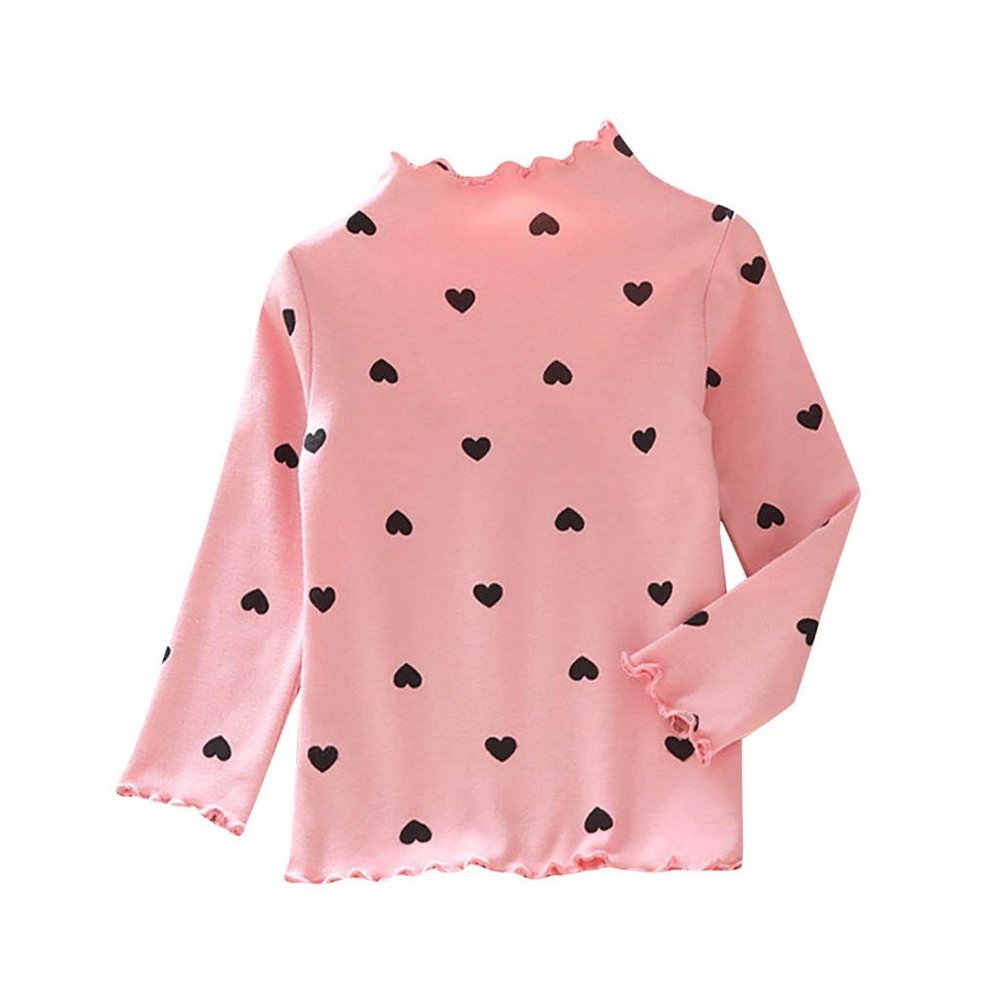Baby Girls Boys Graphic Tees Kids Toddler Baby Girls Spring Heart Print Cotton Ruffle Long-Sleeve (Pink, 5-6 Years)