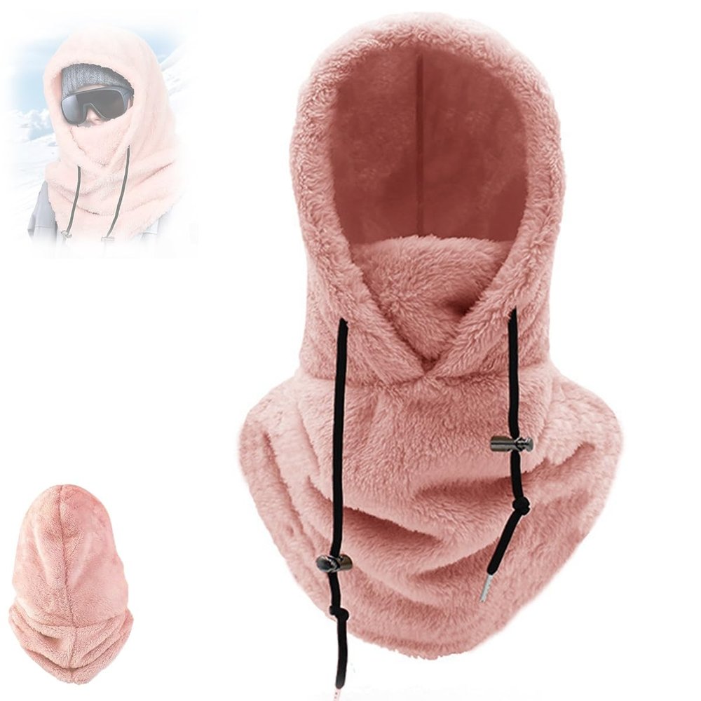 Sherpa Hood, Winter Outdoor Sherpa Hooded Sports Windproof Mask Over Helmet Balaclava, Sherpa Hood Ski Mask for Men Women(White)