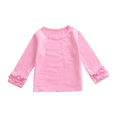 Baby Toddler Girl Long Sleeve Blouse Kids Solid Color Basic Tee Tops Little Girls Ruffle Cuffs (Pink, 12-18 Months)