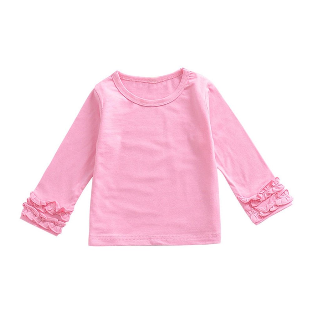 Baby Toddler Girl Long Sleeve Blouse Kids Solid Color Basic Tee Tops Little Girls Ruffle Cuffs (Pink, 12-18 Months)