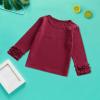 Baby Toddler Girl Long Sleeve Blouse Kids Solid Color Basic Tee Tops Little Girls Ruffle Cuffs (Wine, 12-18 Months) view 2