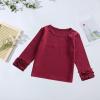 Baby Toddler Girl Long Sleeve Blouse Kids Solid Color Basic Tee Tops Little Girls Ruffle Cuffs (Wine, 12-18 Months) view 3