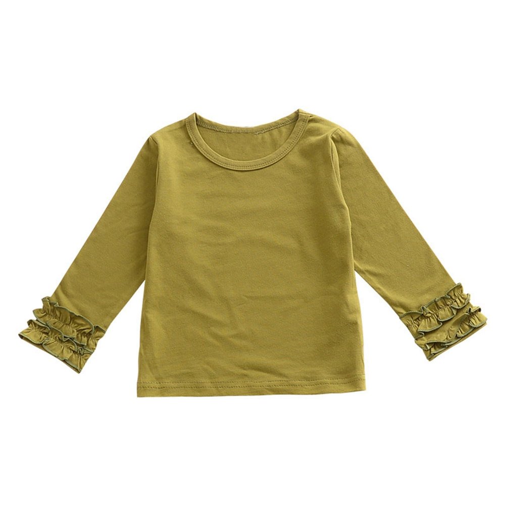 Baby Toddler Girl Long Sleeve Blouse Kids Solid Color Basic Tee Tops Little Girls Ruffle Cuffs (AG, 12-18 Months)