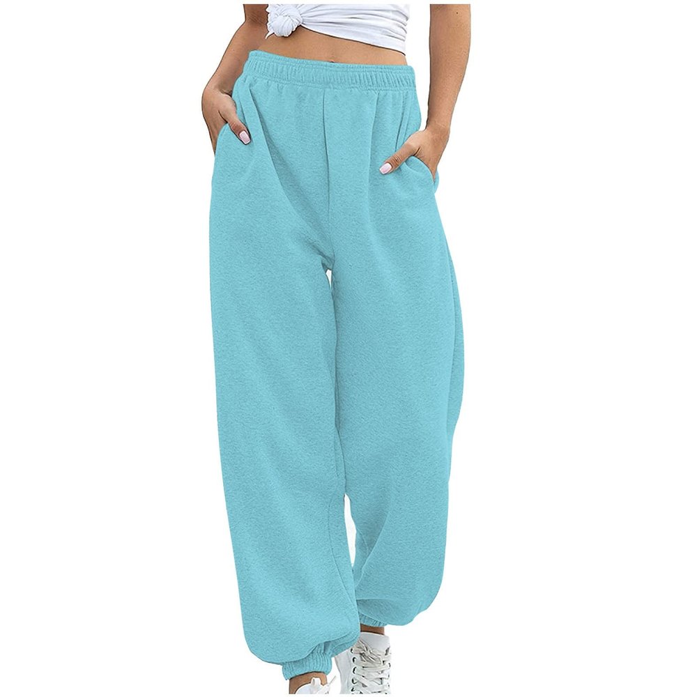 yaoeye Womens Sweatpants 2025 High Waisted Baggy Sweatpants Joggers Sport Active Workout Jogger Pants with Pockets B-Blue