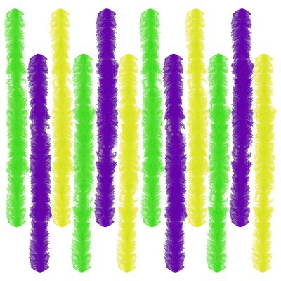 Gvhntk 12 Pcs Mardi Gras Feather Boas 5ft Artificial Fluffy Boas Set for Women Costume Halloween Christmas Wedding (Green Purple Yellow)