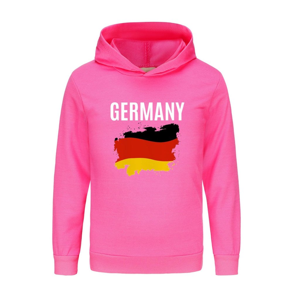 German Boys Girls Hoodies Long Sleeve Germany Flag Pullover Sweatshirt Kids Basic Athletic Top (Hot Pink, 11-12 Years)