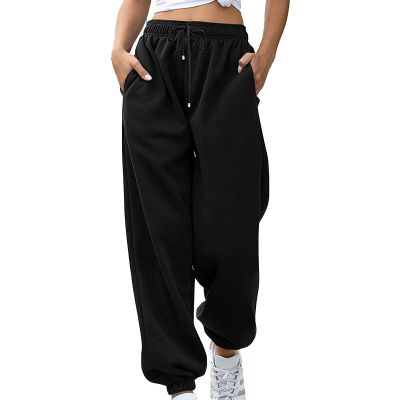 yaoeye Womens Sweatpants 2025 High Waisted Baggy Sweatpants Joggers Sport Active Workout Jogger Pants with Pockets E-Black