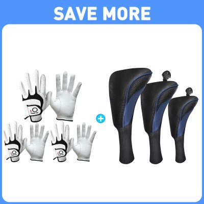 FINGER TEN Golf Gloves Men Right Left Handed Golfer 3/6 Pack Mens Golf Glove Golf Club Head Covers for Woods Driver Fairway Hybrid Value 3 Pack