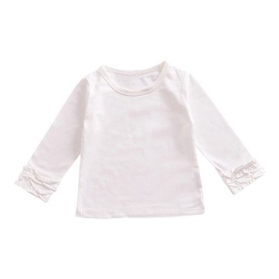 Baby Toddler Girl Long Sleeve Blouse Kids Solid Color Basic Tee Tops Little Girls Ruffle Cuffs (White, 3-4 Years)