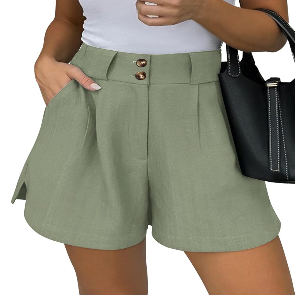 KIRUNDO Womens Shorts Dressy Casual 2026 Trendy Summer Elastic High Waisted Pleated Side Slit Business Work Shorts Pockets(Light Green, XX-Large)