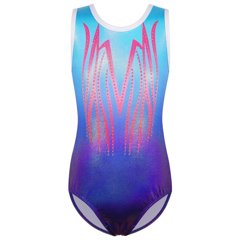 BAOHULU Gymnastics Leotards for Girls Stripes Kids Athletic Apperal Dance Outfit B385_BlueRose_14A