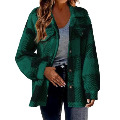 ABOUTYES Flannel Shacket Women 2024 Fall Casual Button down Plaid Shirts Oversized Fleece Lined Jackets Coats Ladies Shackets