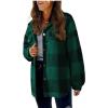 ABOUTYES Flannel Shacket Women 2024 Fall Casual Button down Plaid Shirts Oversized Fleece Lined Jackets Coats Ladies Shackets view 3