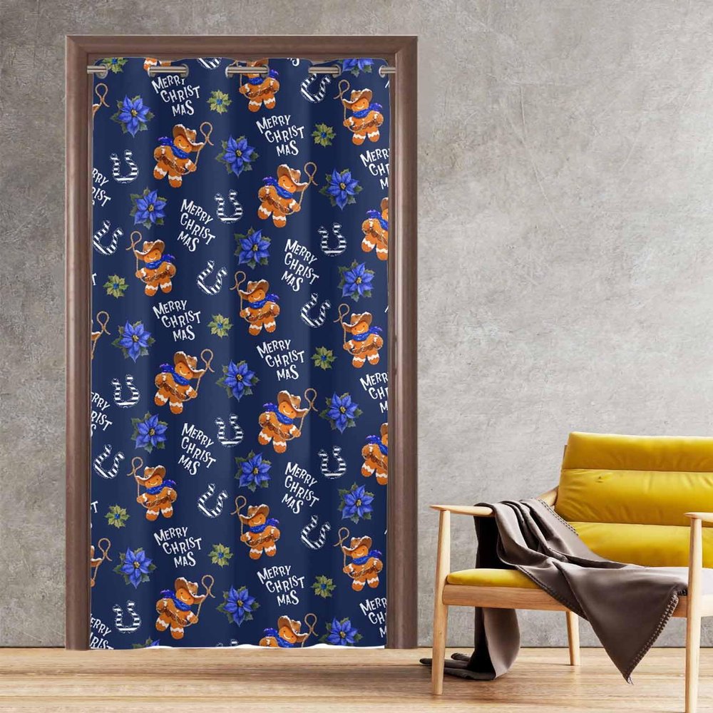 BOSIJOY Yoga Mat Towel,Christmas Western Cookie Man Cowboy Non Slip Sweat Absorbent Hot Yoga Towels with Corner Pockets,Flower Horseshoe on Blue Soft Microfiber Towel for Pilates Bikram 74" x 26"