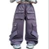 Cargo Pants for Girls Drawstring Waist Y2K Wide Leg Trousers with Pockets, Purple, 6-7 Years = Tag 140