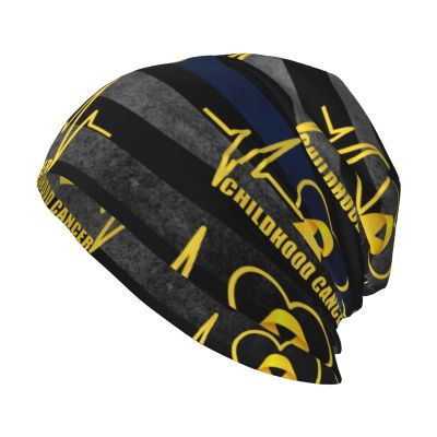 Childhood Cancer Awareness Heartbeat Gold Ribbon Beanie Hat Men Women Stretch Slouchy Warm Skull Knit Beanies Cap for Winter