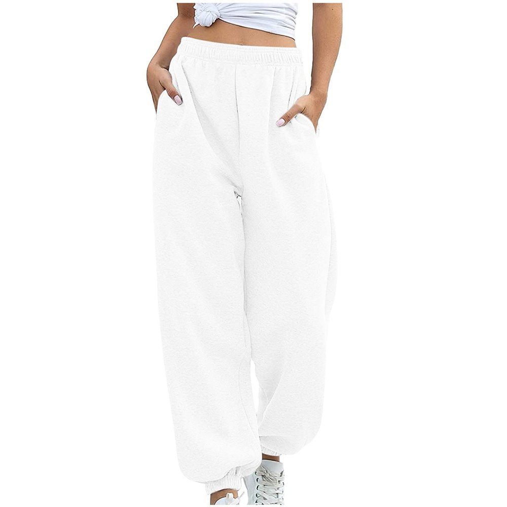 yaoeye Womens Sweatpants 2025 High Waisted Baggy Sweatpants Joggers Sport Active Workout Jogger Pants with Pockets D-White