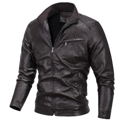 Men's Thickened Plus Motorcycle Pu Leather Coat Long-Sleeved Faux Jacket Casual Stand-Up Collar Zipper Jackets (Coffee B1,3X-Large)